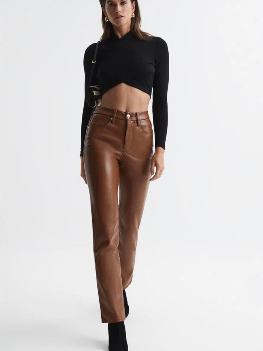 Good American Good Icon Better Than Leather High Rise Burnt Caramel Boot Pants